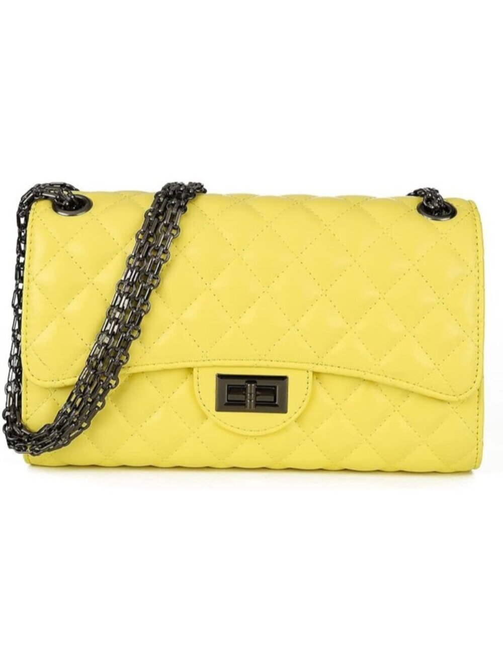 〽️Women's Yellow Structured Purse Chain Strap Quilted Crossbody Shoulder Bags